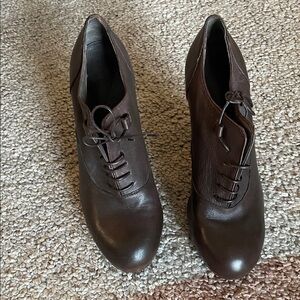Joie Brown Leather EU 40.5 US 9.5-10 Lace-up Bootie Wood Heels 70s-style